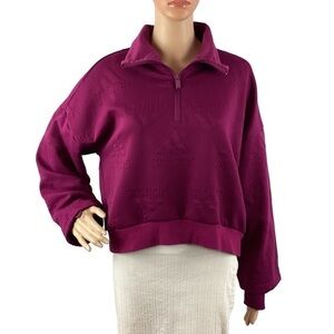 Adidas Half Zip Crop Sweatshirt Size S Purple Logo